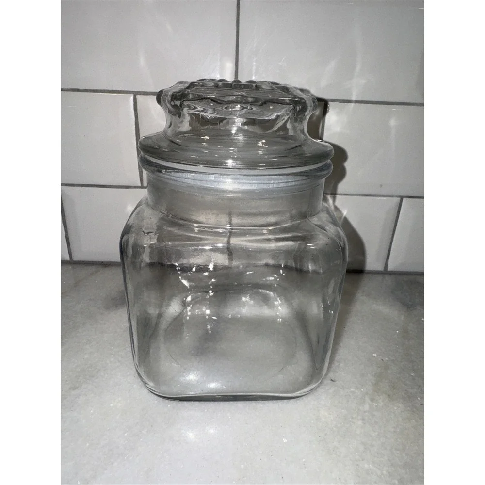 Vintage Anchor Hocking Square Apothecary Small Clear Glass Jar Gw993‎